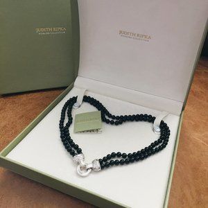JUDITH RIPKA STERLING ONYX DOUBLE STRAND NECKLACE